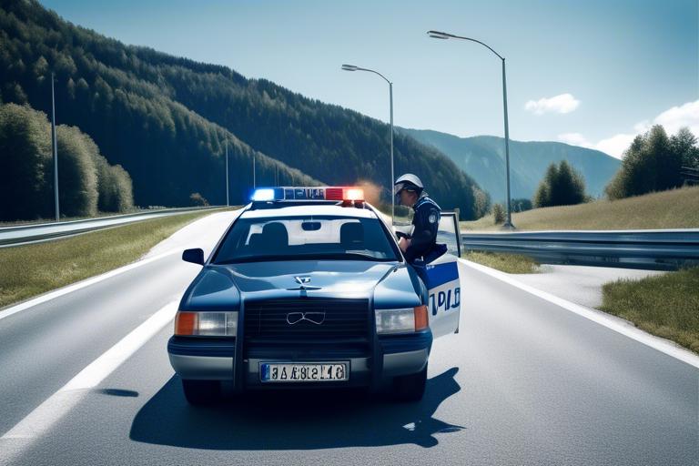 Austrian police car on a motorway shoulder during a check
